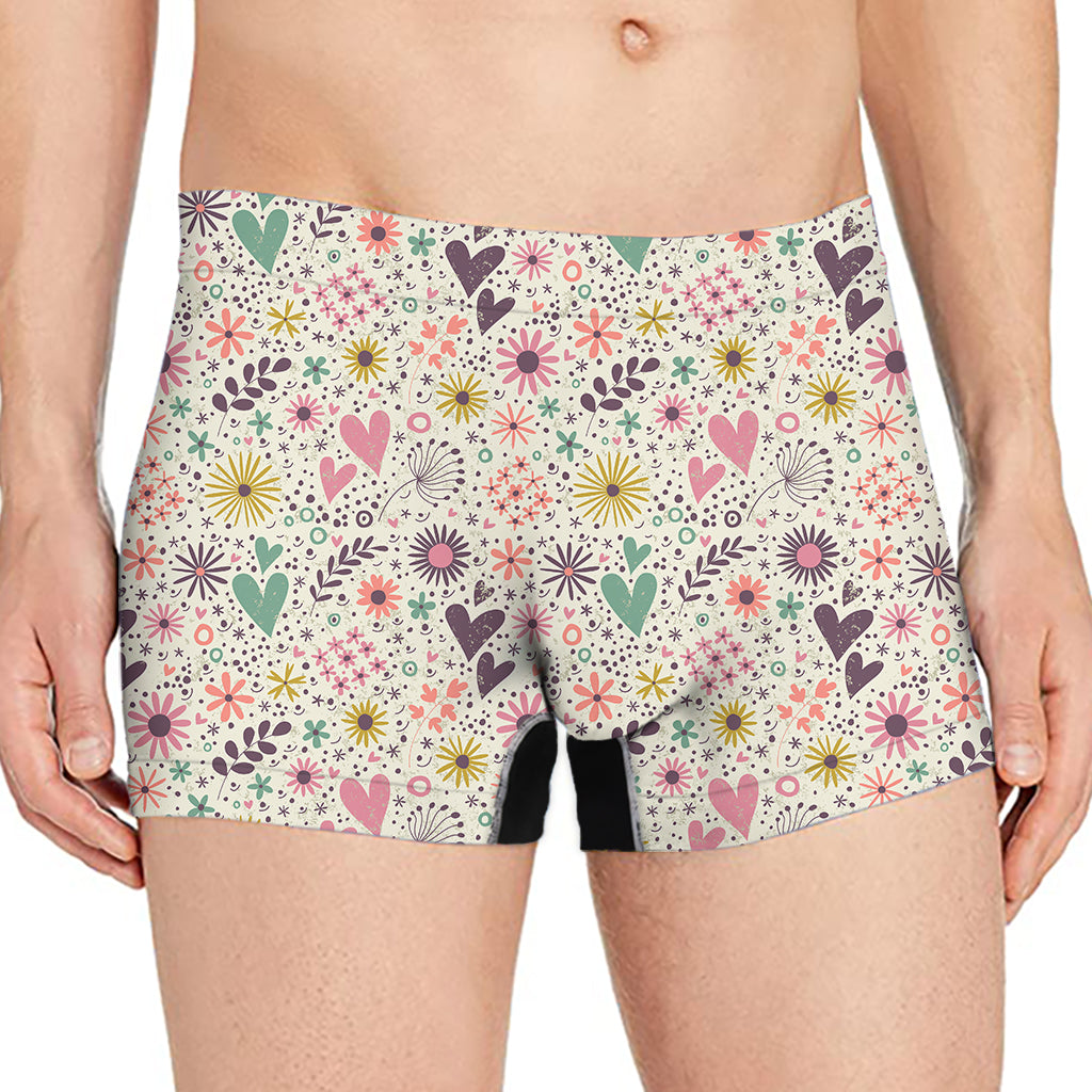 Girly Heart And Flower Pattern Print Men's Boxer Briefs