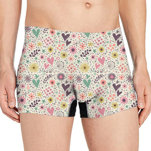 Girly Heart And Flower Pattern Print Men's Boxer Briefs