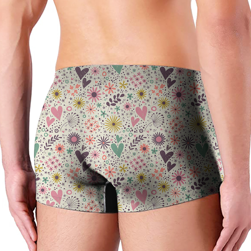 Girly Heart And Flower Pattern Print Men's Boxer Briefs