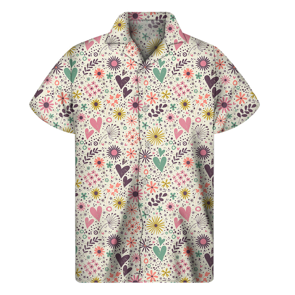 Girly Heart And Flower Pattern Print Men's Short Sleeve Shirt