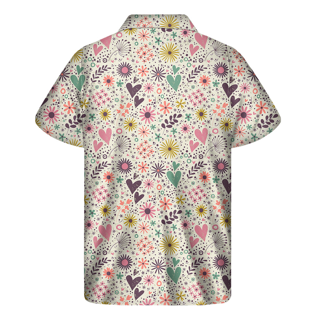 Girly Heart And Flower Pattern Print Men's Short Sleeve Shirt