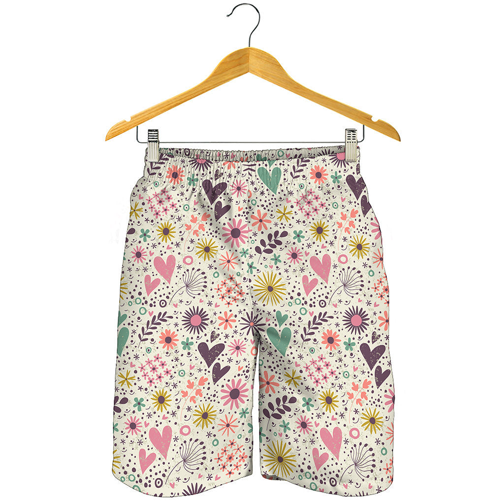 Girly Heart And Flower Pattern Print Men's Shorts