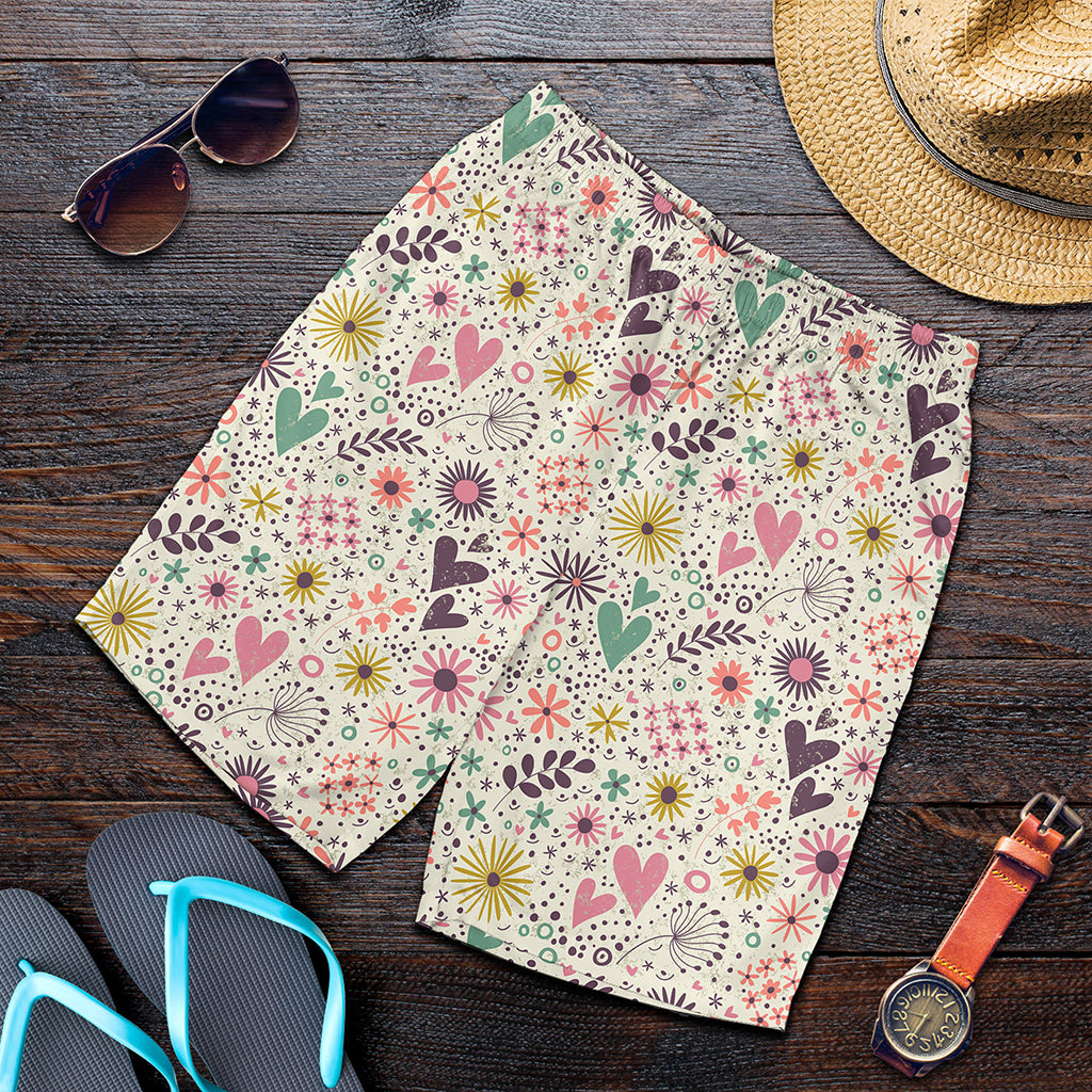 Girly Heart And Flower Pattern Print Men's Shorts