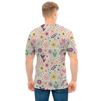 Girly Heart And Flower Pattern Print Men's T-Shirt