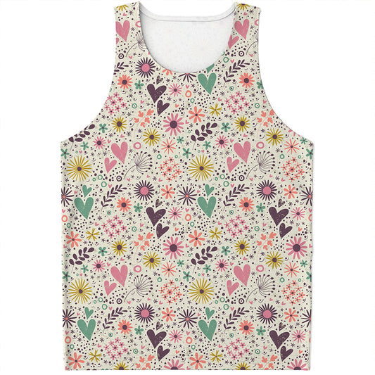 Girly Heart And Flower Pattern Print Men's Tank Top