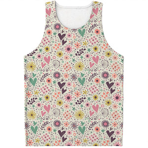 Girly Heart And Flower Pattern Print Men's Tank Top