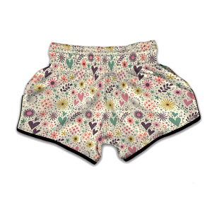 Girly Heart And Flower Pattern Print Muay Thai Boxing Shorts