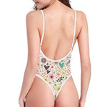 Girly Heart And Flower Pattern Print One Piece High Cut Swimsuit