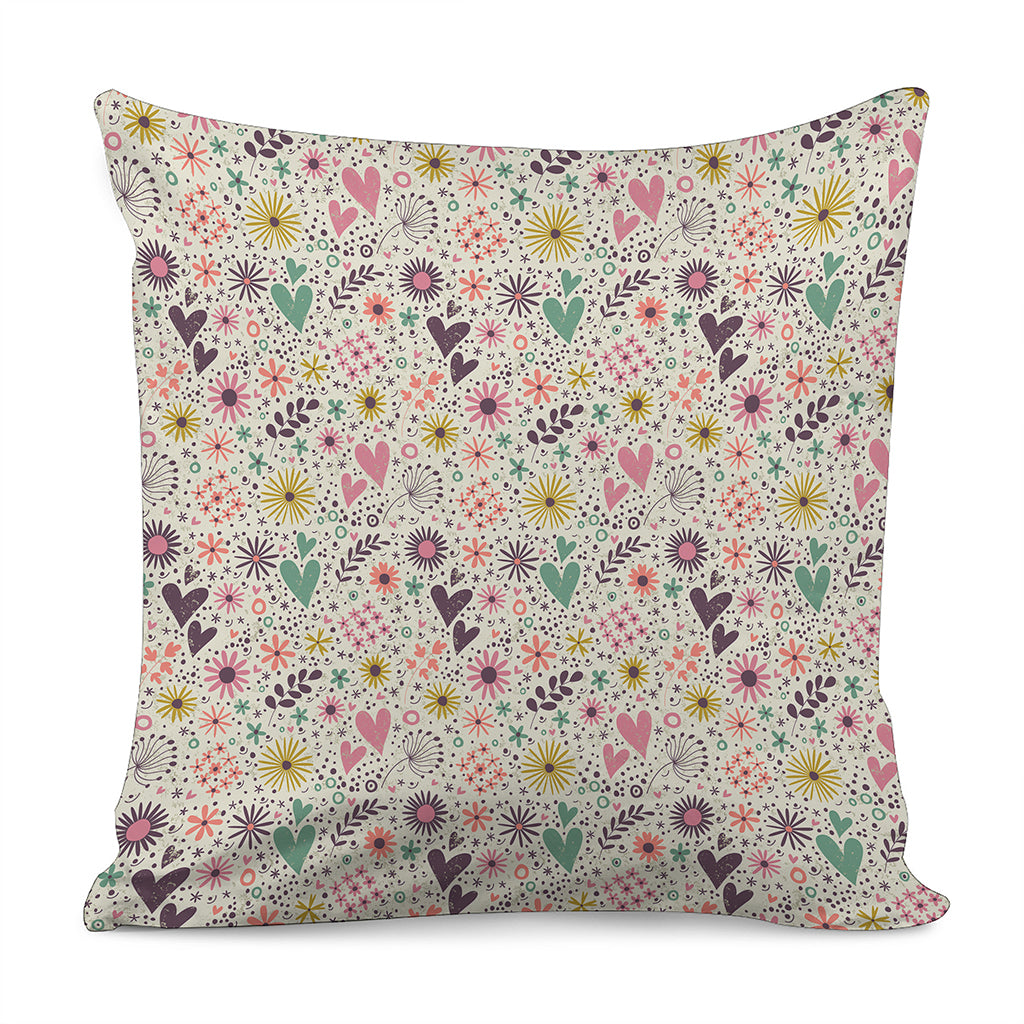 Girly Heart And Flower Pattern Print Pillow Cover