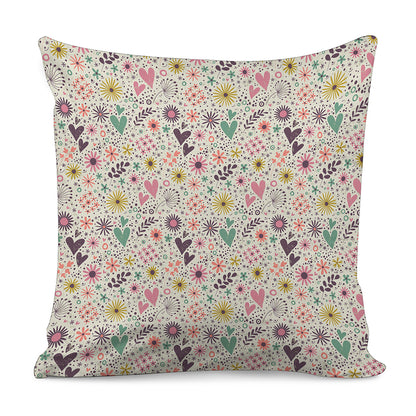 Girly Heart And Flower Pattern Print Pillow Cover