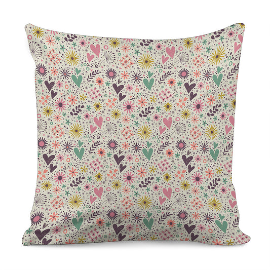 Girly Heart And Flower Pattern Print Pillow Cover