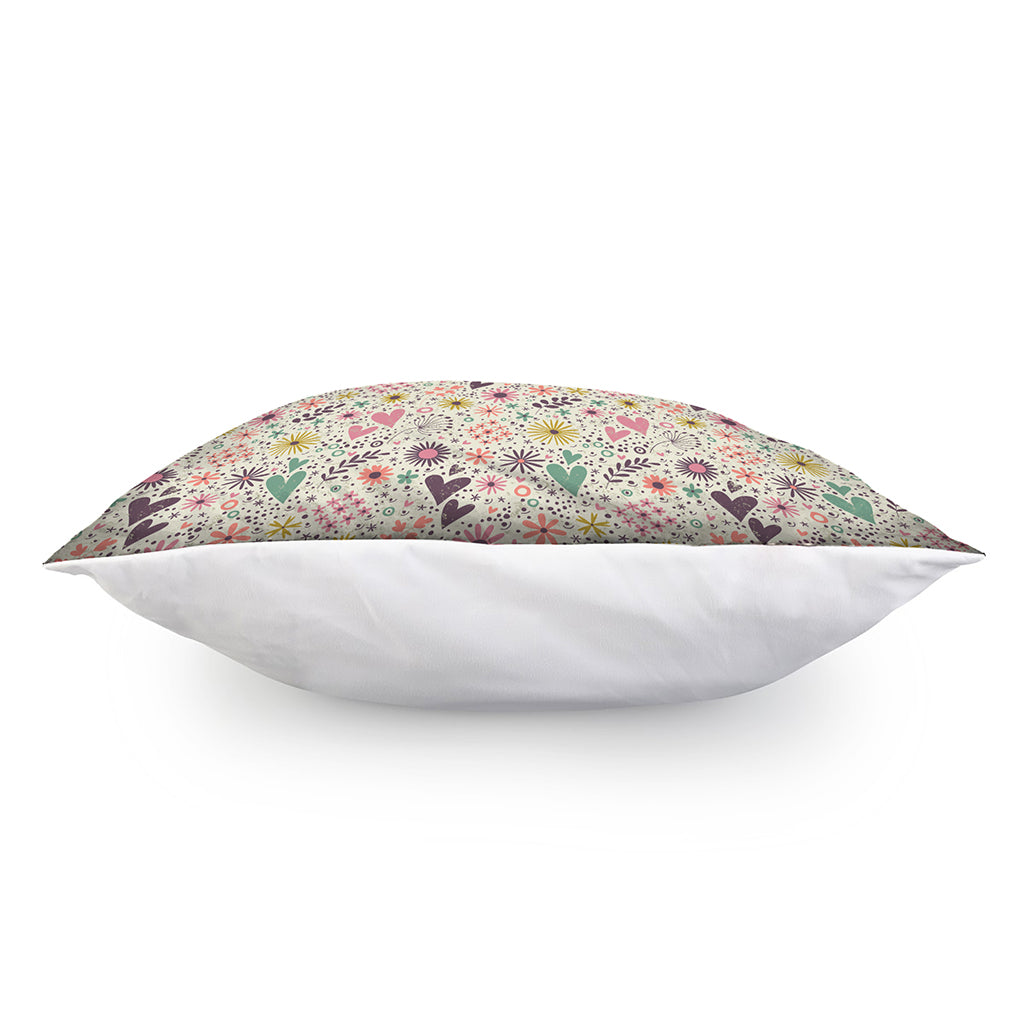 Girly Heart And Flower Pattern Print Pillow Cover