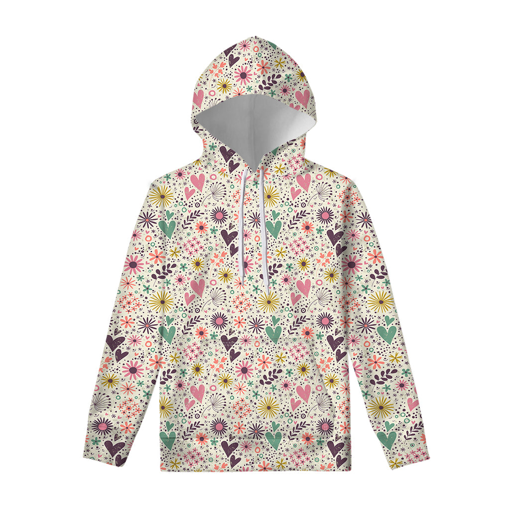 Girly Heart And Flower Pattern Print Pullover Hoodie