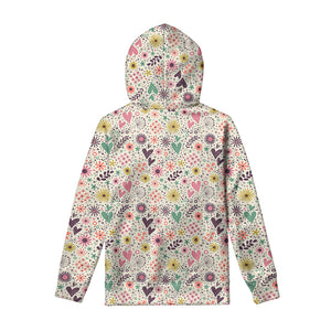 Girly Heart And Flower Pattern Print Pullover Hoodie