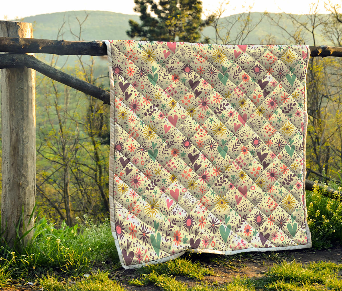 Girly Heart And Flower Pattern Print Quilt