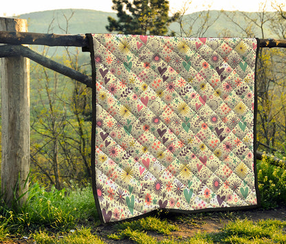 Girly Heart And Flower Pattern Print Quilt