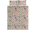 Girly Heart And Flower Pattern Print Quilt Bed Set