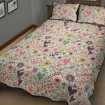 Girly Heart And Flower Pattern Print Quilt Bed Set