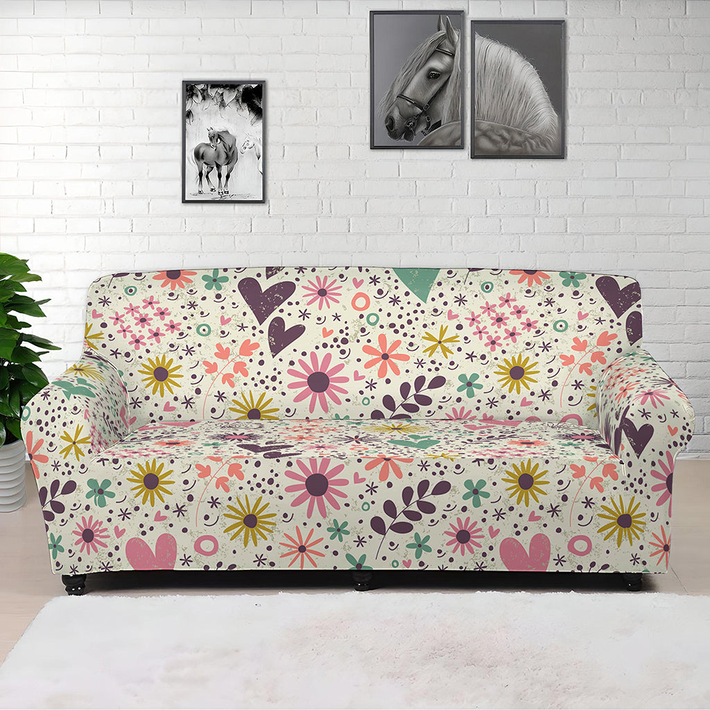 Girly Heart And Flower Pattern Print Sofa Cover