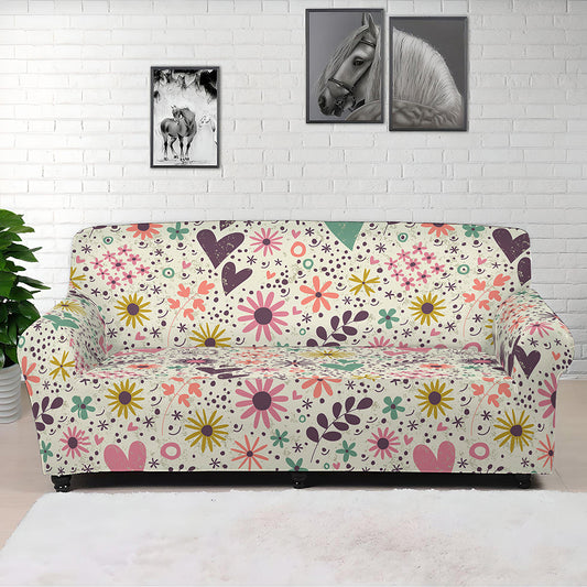 Girly Heart And Flower Pattern Print Sofa Cover