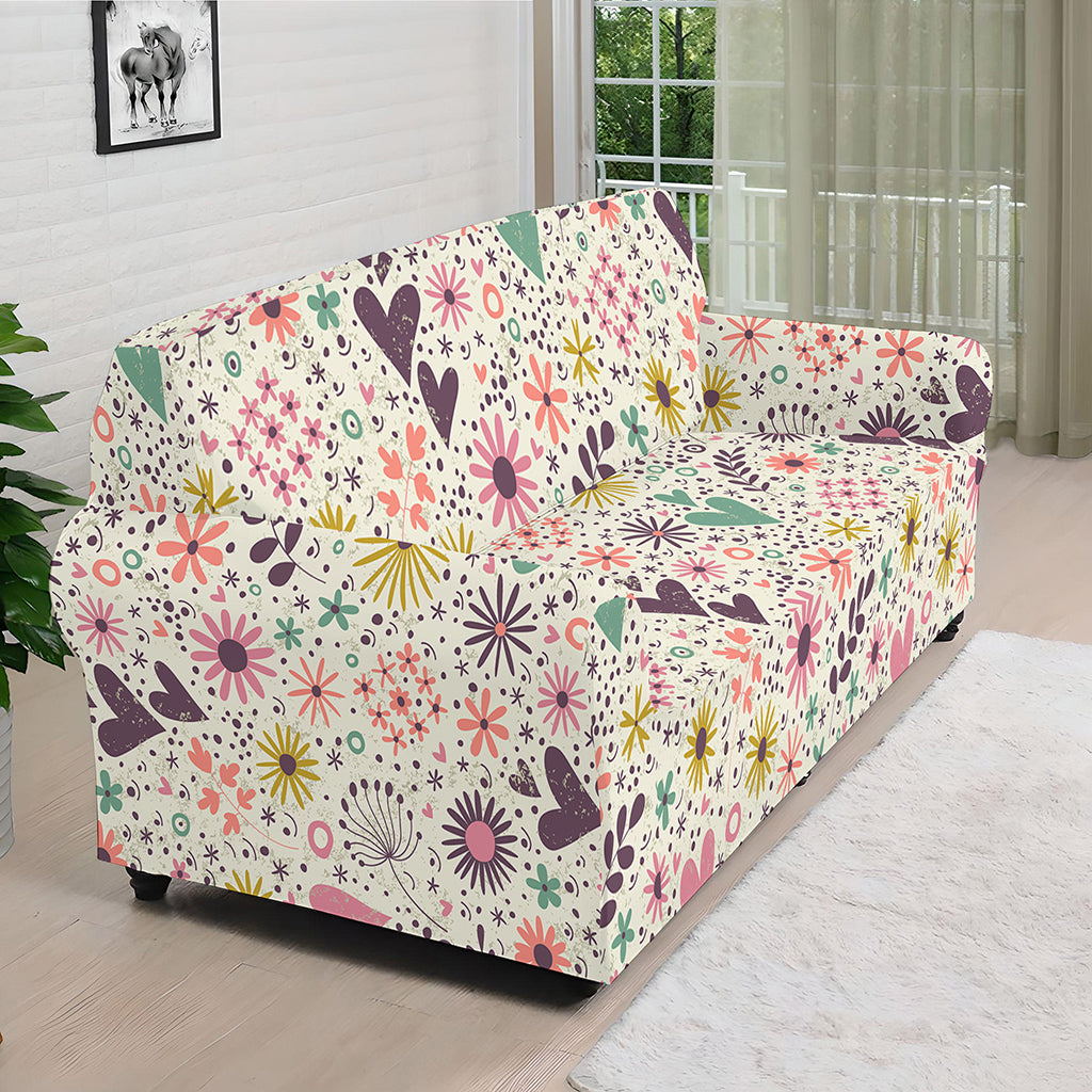Girly Heart And Flower Pattern Print Sofa Cover