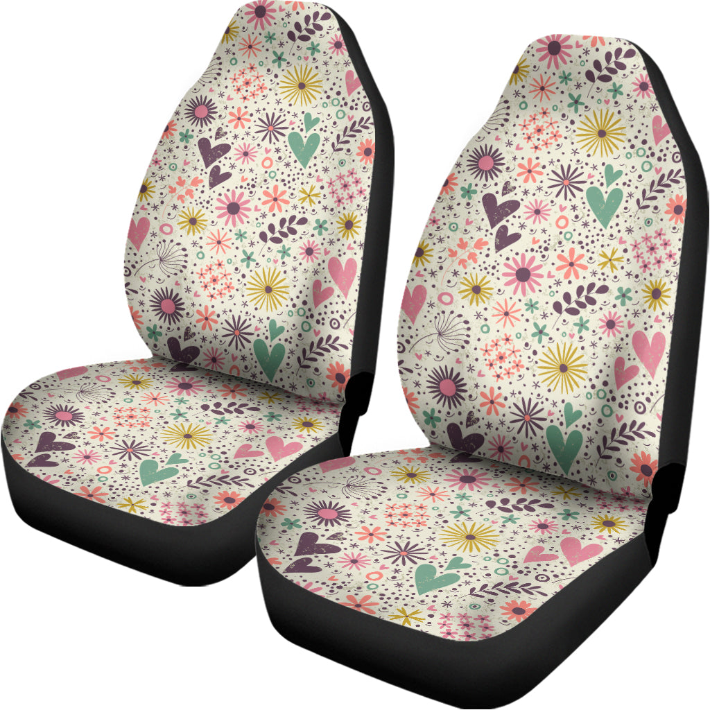 Girly Heart And Flower Pattern Print Universal Fit Car Seat Covers