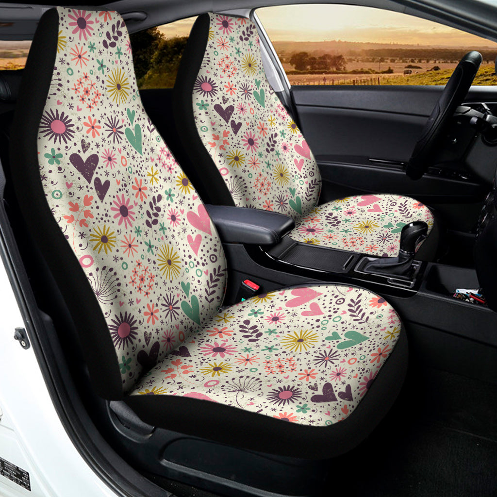 Girly Heart And Flower Pattern Print Universal Fit Car Seat Covers