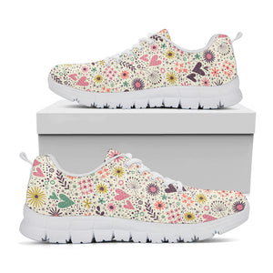 Girly Heart And Flower Pattern Print White Sneakers