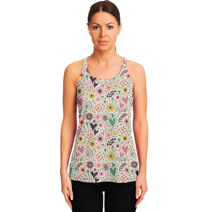 Girly Heart And Flower Pattern Print Women's Racerback Tank Top