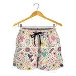 Girly Heart And Flower Pattern Print Women's Shorts