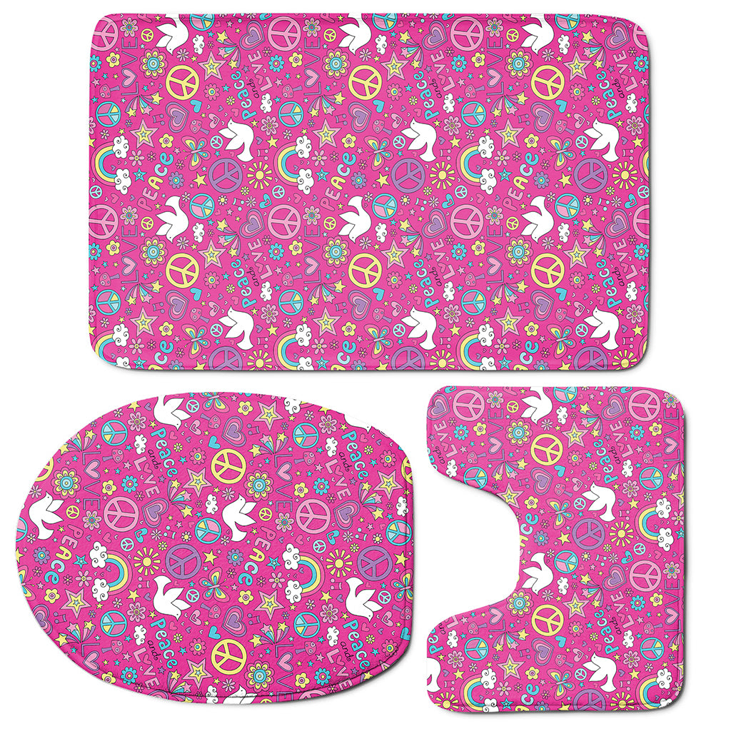 Girly Peace Sign And Love Pattern Print 3 Piece Bath Mat Set