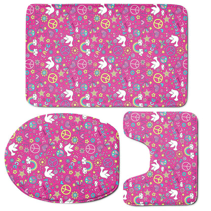 Girly Peace Sign And Love Pattern Print 3 Piece Bath Mat Set