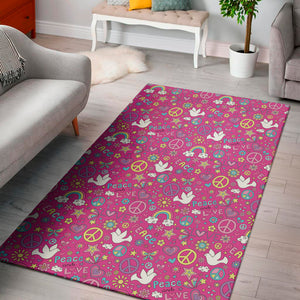 Girly Peace Sign And Love Pattern Print Area Rug