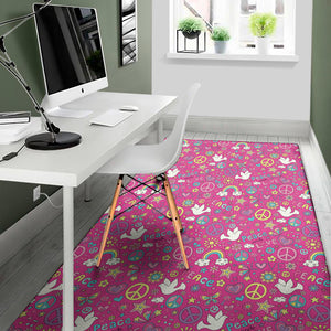 Girly Peace Sign And Love Pattern Print Area Rug