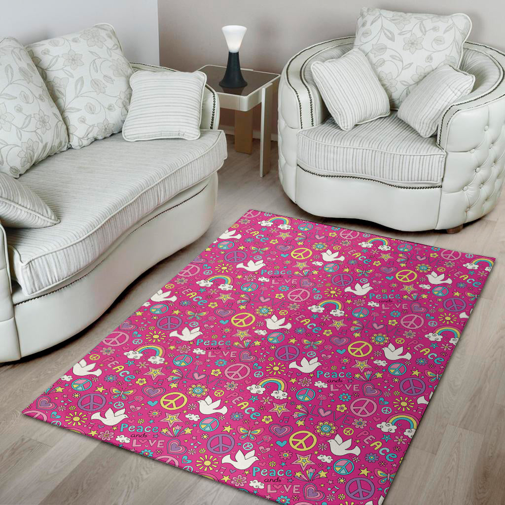 Girly Peace Sign And Love Pattern Print Area Rug