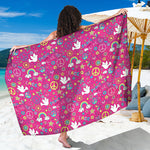 Girly Peace Sign And Love Pattern Print Beach Sarong Wrap