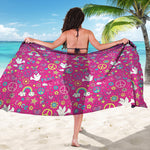 Girly Peace Sign And Love Pattern Print Beach Sarong Wrap