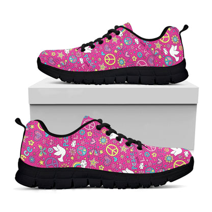 Girly Peace Sign And Love Pattern Print Black Sneakers