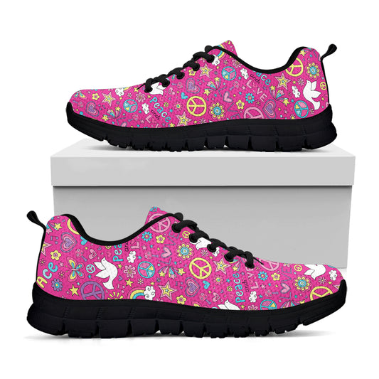 Girly Peace Sign And Love Pattern Print Black Sneakers