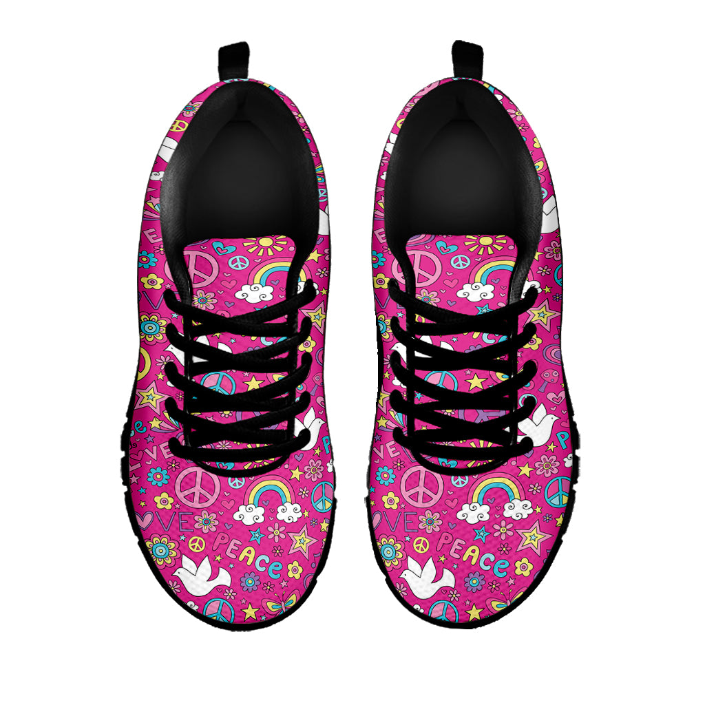 Girly Peace Sign And Love Pattern Print Black Sneakers
