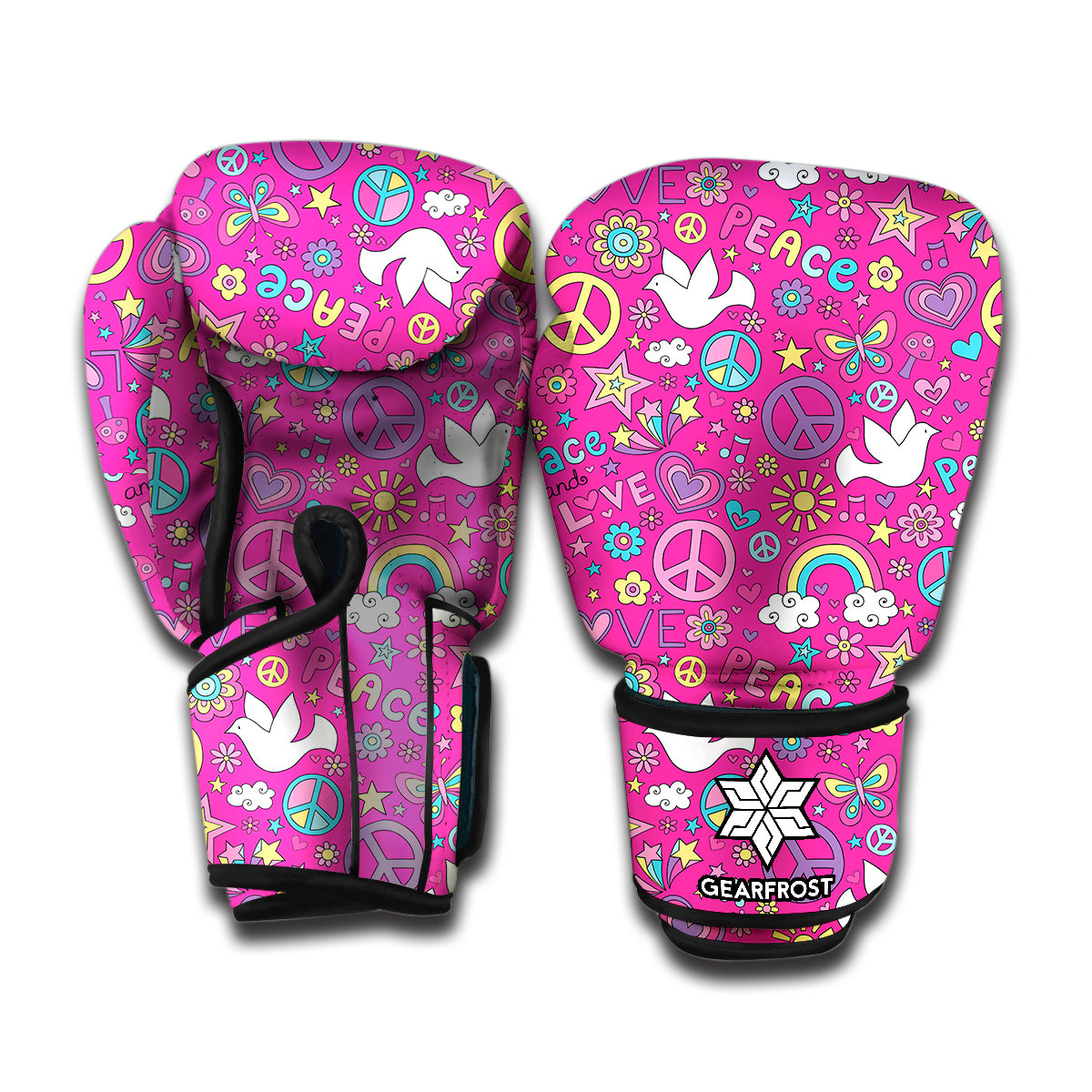 Girly Peace Sign And Love Pattern Print Boxing Gloves