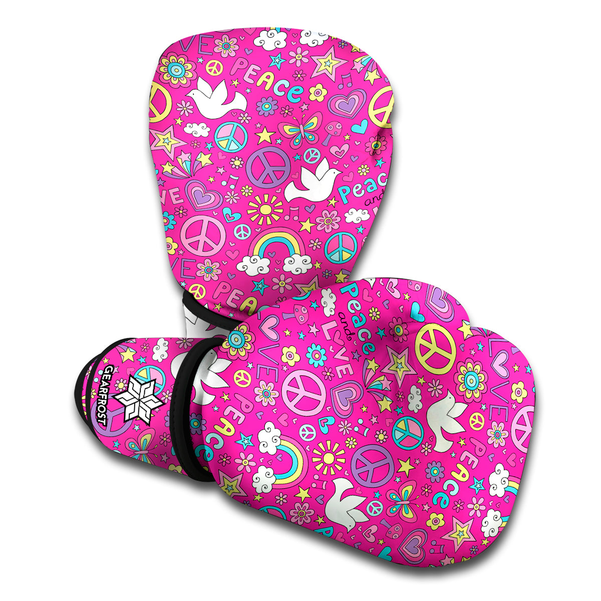 Girly Peace Sign And Love Pattern Print Boxing Gloves