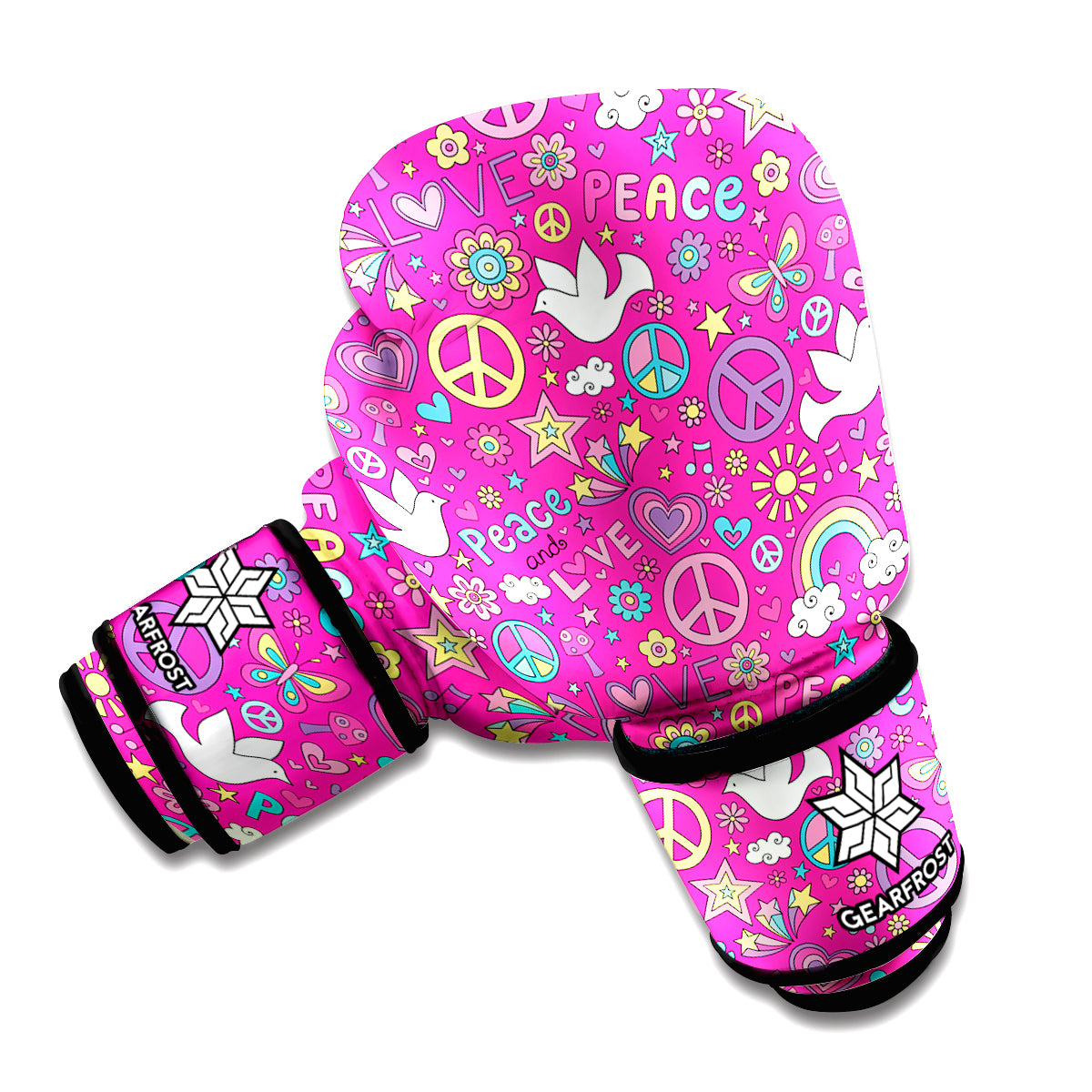 Girly Peace Sign And Love Pattern Print Boxing Gloves