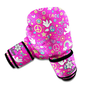 Girly Peace Sign And Love Pattern Print Boxing Gloves