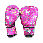 Girly Peace Sign And Love Pattern Print Boxing Gloves