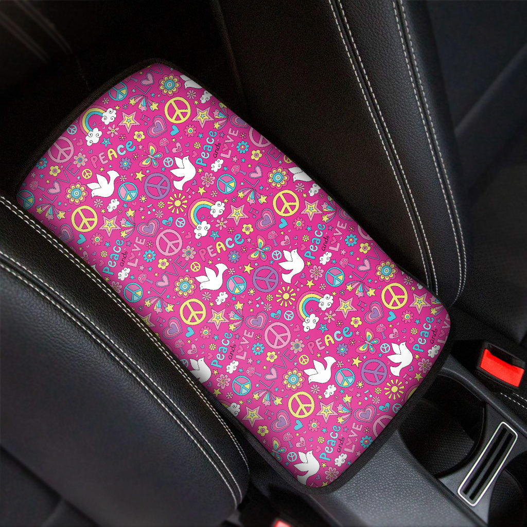 Girly Peace Sign And Love Pattern Print Car Center Console Cover