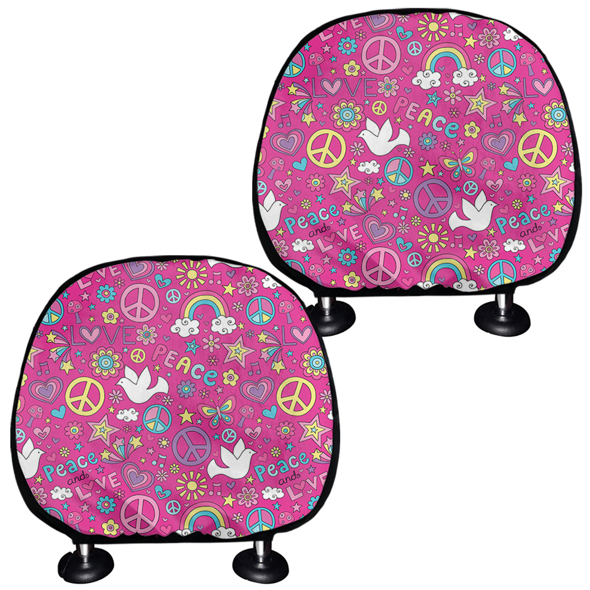 Girly Peace Sign And Love Pattern Print Car Headrest Covers