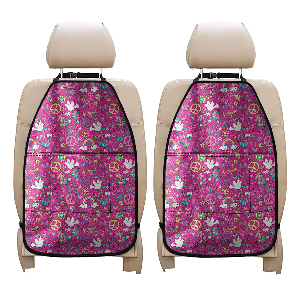 Girly Peace Sign And Love Pattern Print Car Seat Organizers