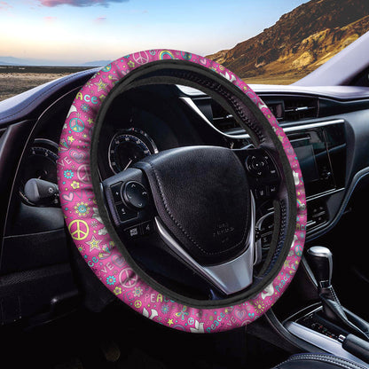 Girly Peace Sign And Love Pattern Print Car Steering Wheel Cover