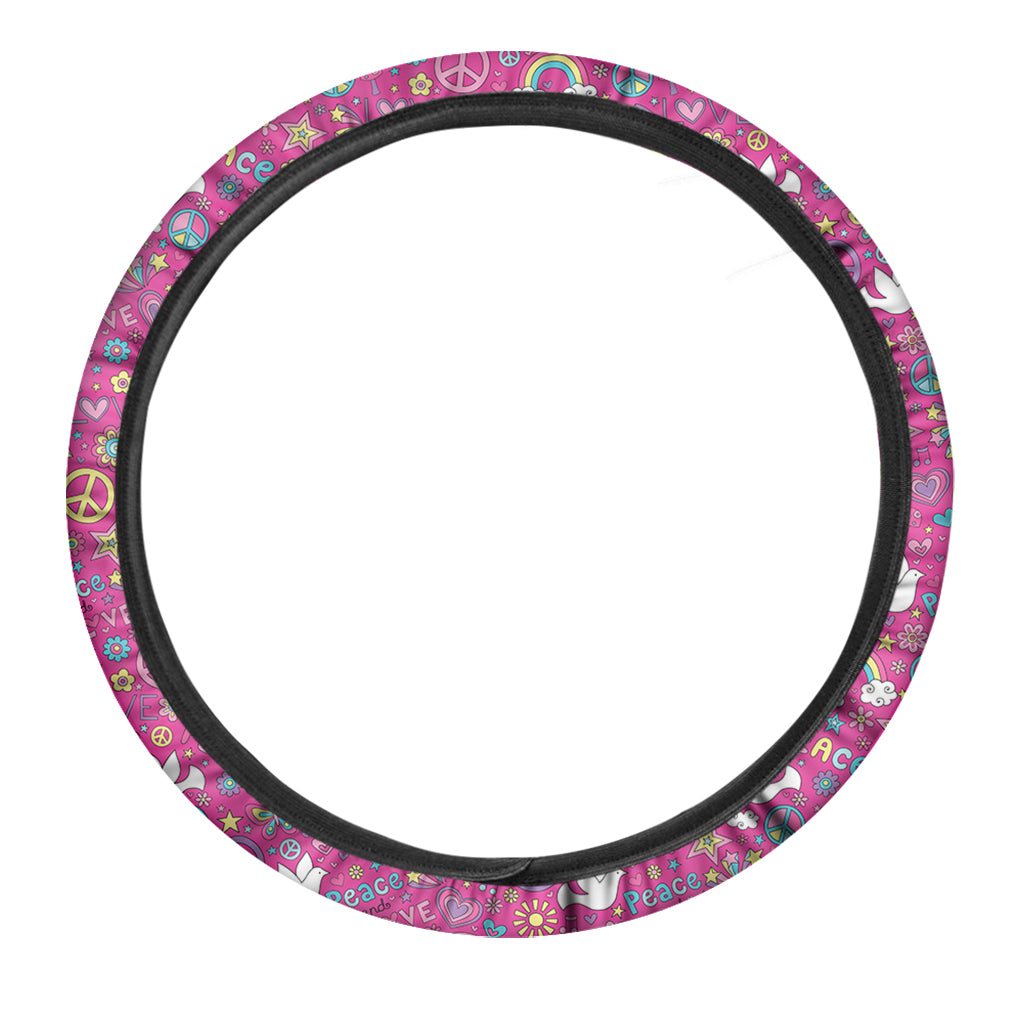 Girly Peace Sign And Love Pattern Print Car Steering Wheel Cover